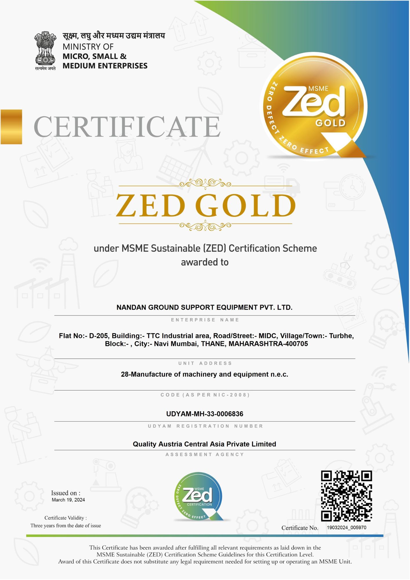 ZED Gold Certificate